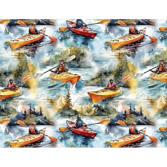 Painterly Kayaks #3 Allover Print Cotton Fabric