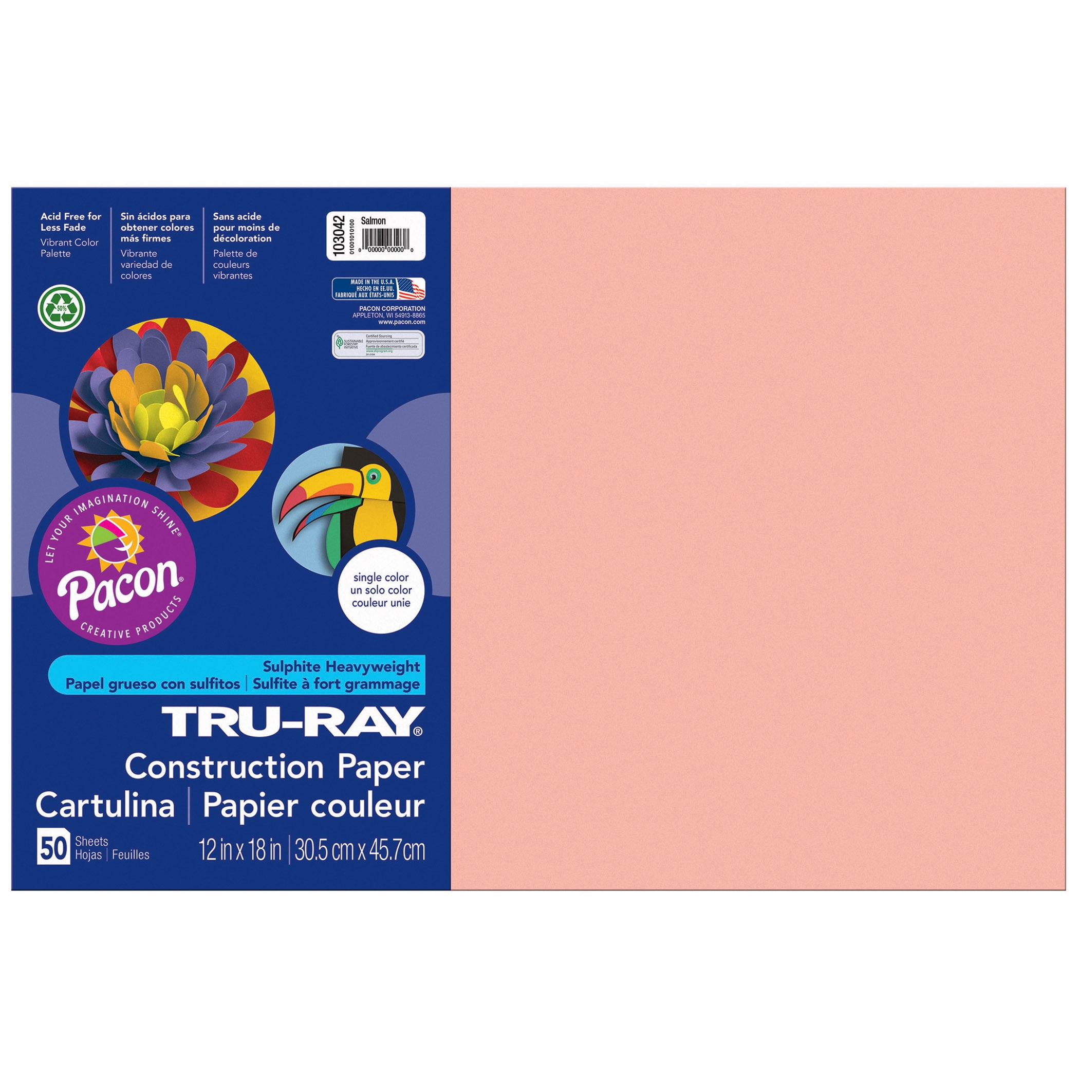 Pacon® Tru-Ray® Construction Paper, 12' x 18', Salmon - 50 Sheets per pack, 5 packs