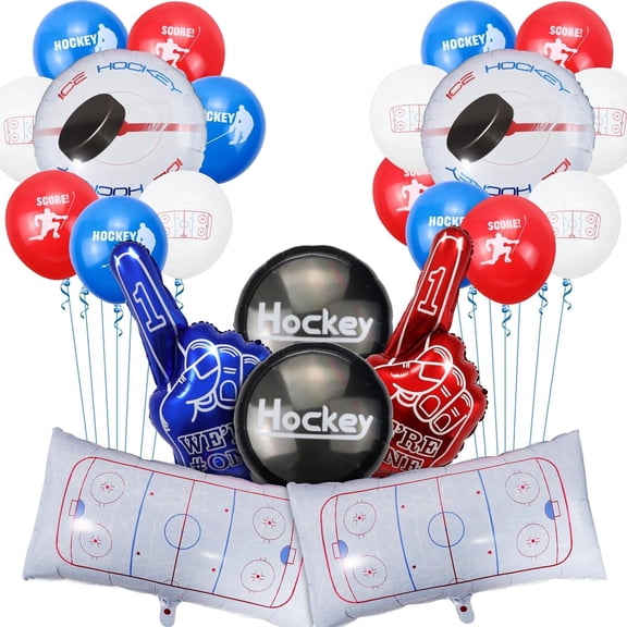 Hockey Balloons - Extra Large Size Birthday Foil Balloons Ice Hockey Birthday Decorations Set for Boy's Sports Event Game Day