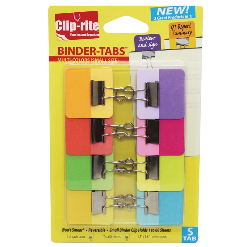 BINDER TABS 8PK ASSORTED COLORS WITH X SMALL CLIPS