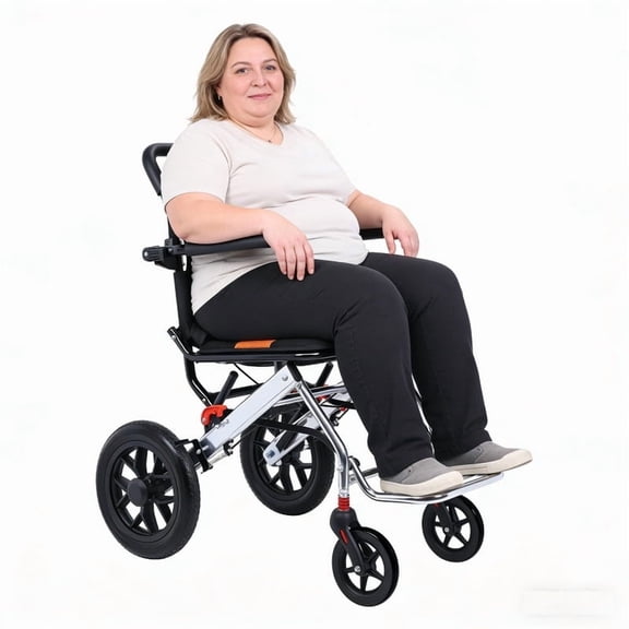 Foldable Transport Wheelchair for Adults & Seniors, 15.75 Inch Wide Seat, Lightweight Aluminum Frame, All-Terrain Wheels with Shock Absorber, Airplane Friendly Portable Wheelchair for Travel