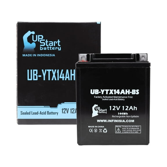 UB-YTX14AH-BS Battery Replacement for 1998 Yamaha YFM35U Big Bear 350 CC ATV - Factory Activated, Maintenance Free, Motorcycle Battery - 12V, 12AH, UpStart Battery Brand