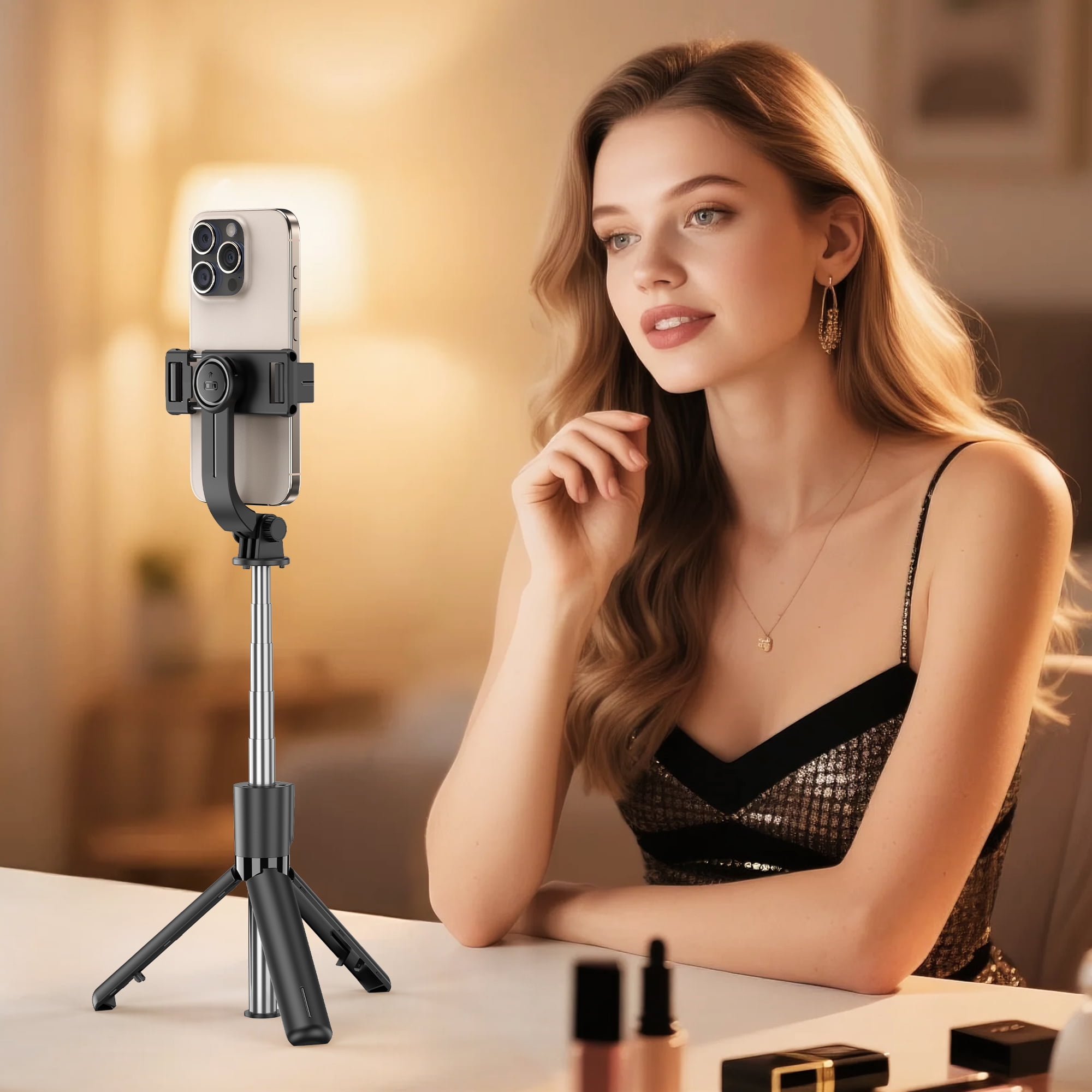 Portable Selfie Stick Tripod, 4 in 1 Extendable Phone Tripod Stand with Detachable Wireless Remote & Phone Holder 360°Rotating Mini Travel Tripod Compatible with iPhone 16/15/14 Pro Max/Android/Gopro