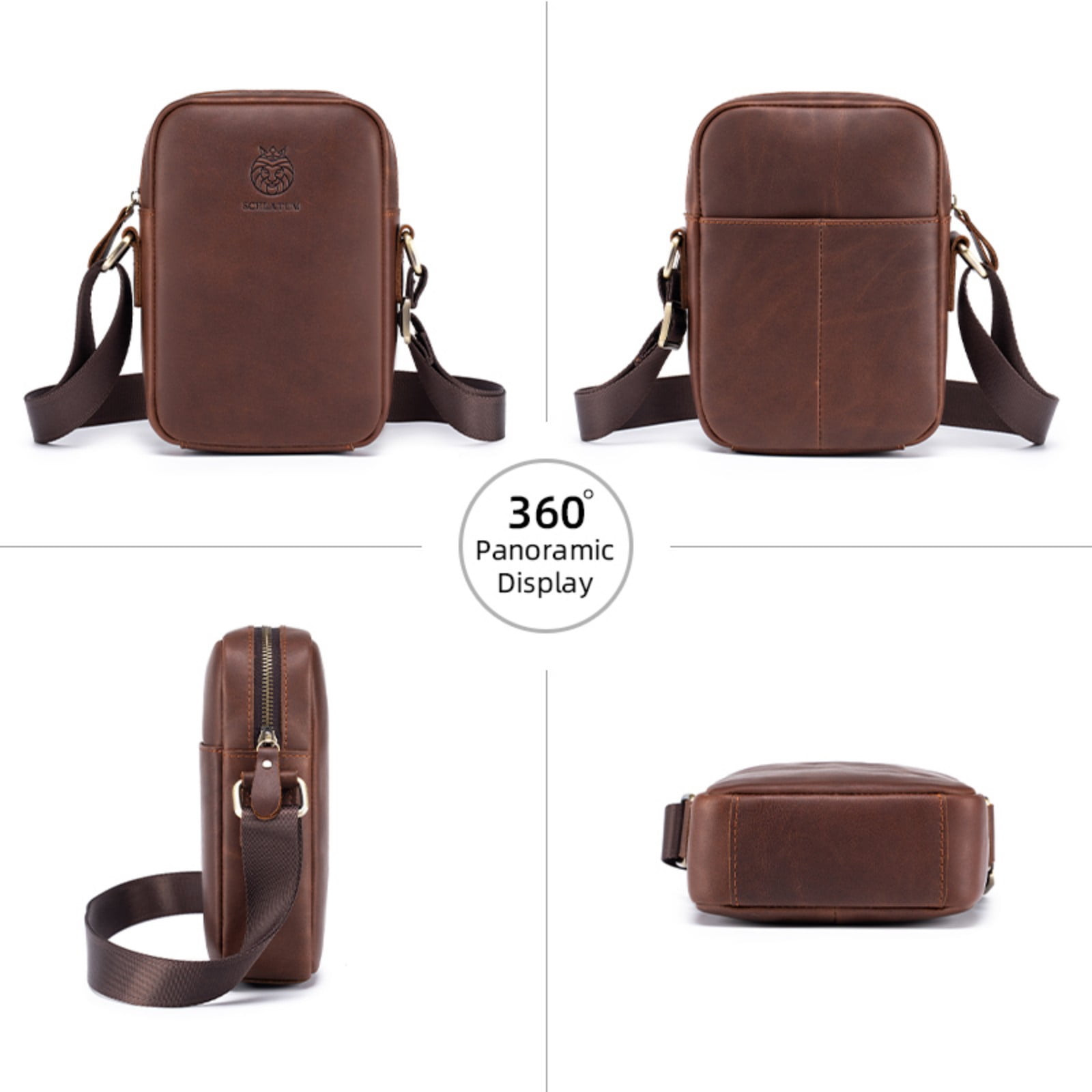 SCHLATUM Leather Crossbody Bag for Men, Shoulder Bag for Men, Man Purse with Zipper and Adjustable Shoulder Strap
