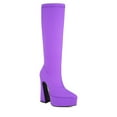 thumbnail image 5 of KIJBLAE Women's Winter Over The Knee Boots Chunky Heels Thigh High Boots Block Heeled Stretch Suede Sexy High Heel Knee High Boots Side Zipper Long Boots Purple 41, 5 of 6