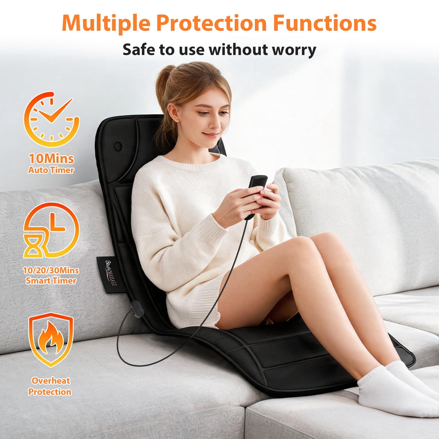 Full Body Massage Mat with 10 Pure Copper Motors, 9 Modes & 9 Intensity Levels Massage Pad with Heat, Timer Function, Overheat Protection, for Home Car Sofa Bed Use