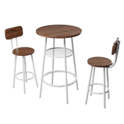 3 Pieces Bar Table Set, Round Wood Kitchen Table Set with 2 Chairs for Small Place, High Backrest Dining Table and Chairs Set for Kitchen, Breakfast Nook, Restaurant