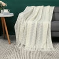 thumbnail image 2 of Wavy Pattern Decorative Knit Throw Blanket with Tassels, 50" x 60", Cream White, 2 of 8