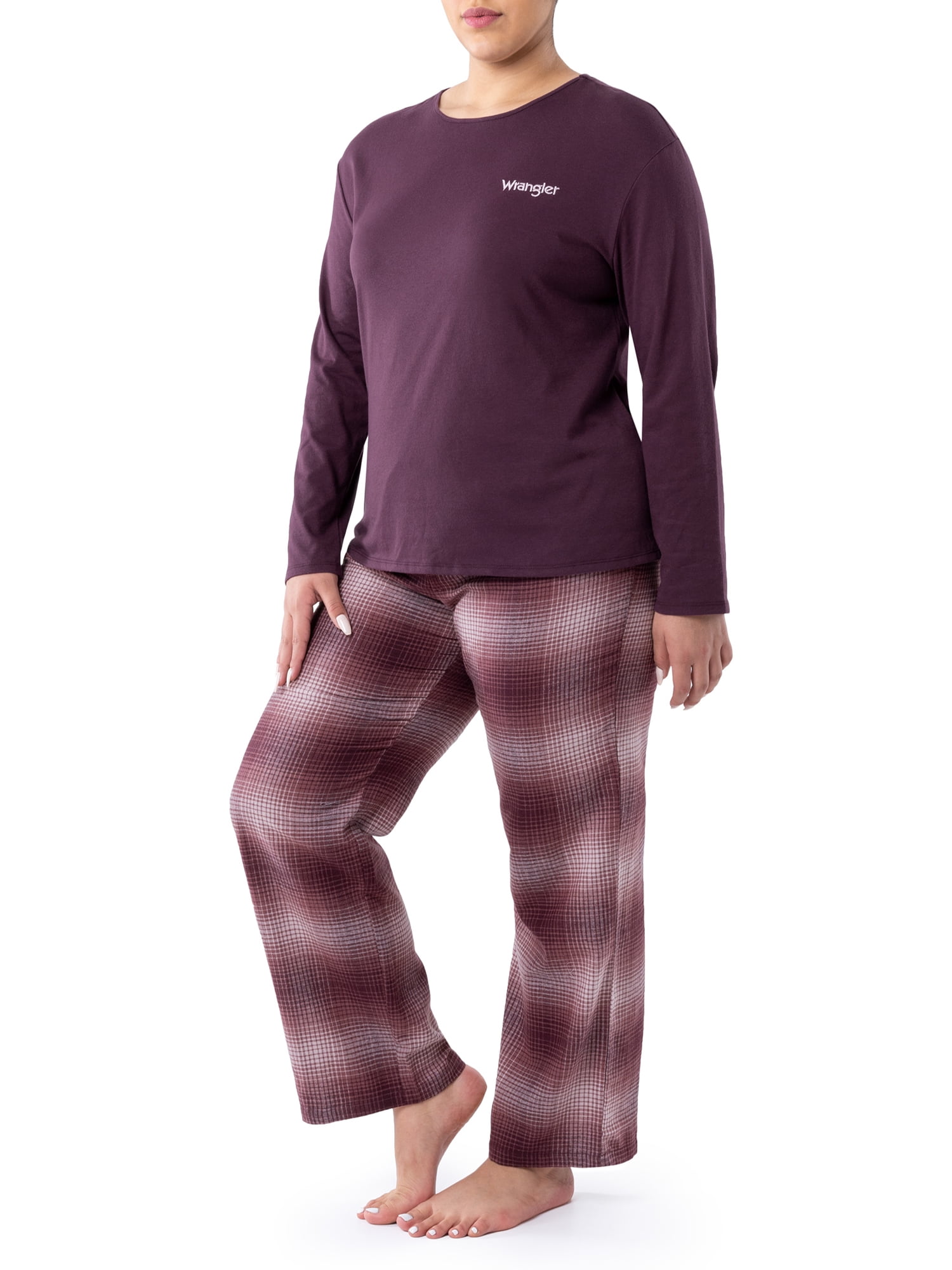 Wrangler Women's & Women's Plus Long Sleeve Top and Flannel Pajama Bottom, 2-Piece Set