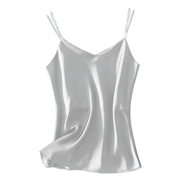Silk Satin Camisole Womens Sleeveless Spaghetti Tank Tops Strap Cami Tops Solid Color Summer Comfy 2026 Soft Dressy Tank Shirts Silver L