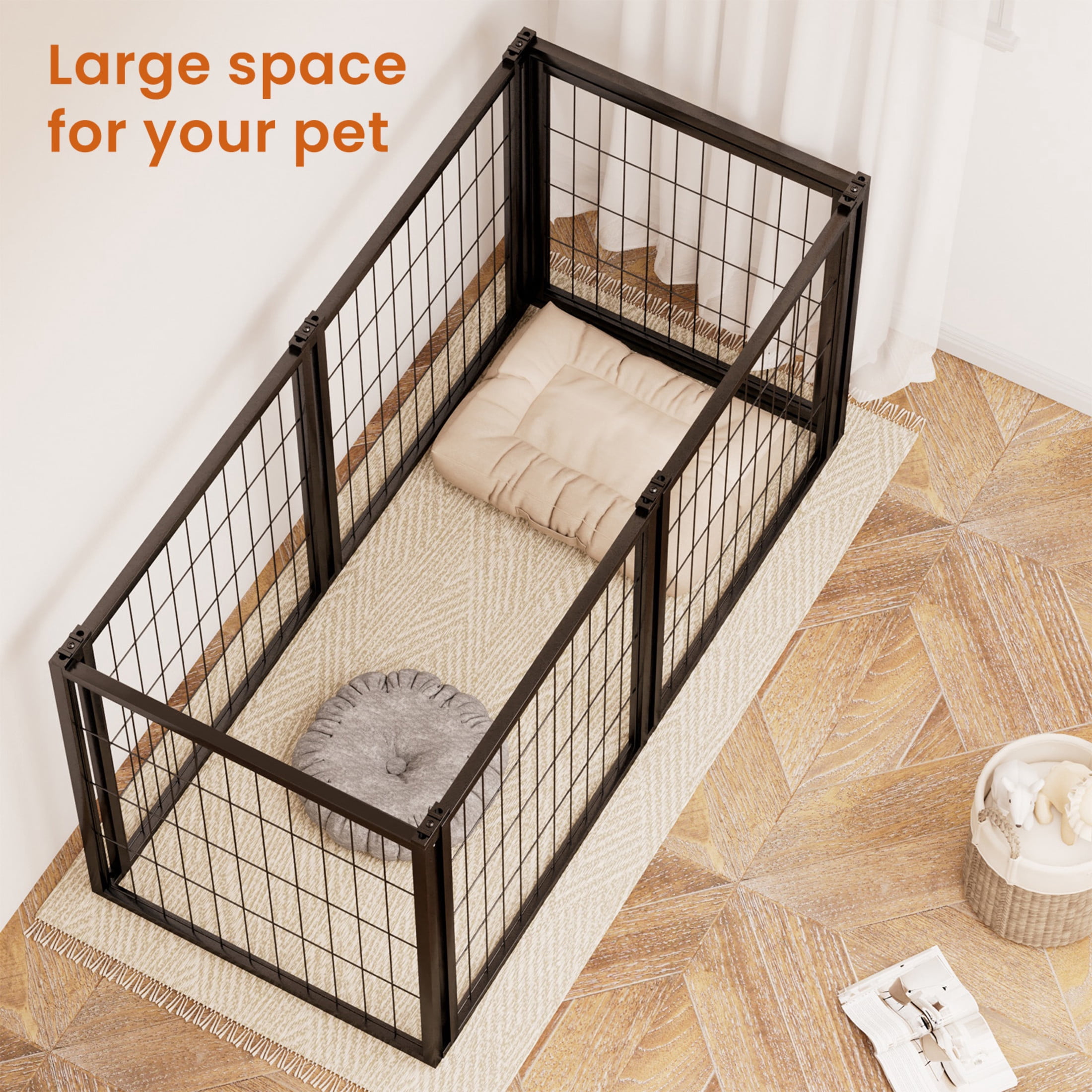 Noble House 47" Metal Dog Crate with Divider & Top Cover, Indoor Puppy Kennel for Small & Medium Dogs, Black