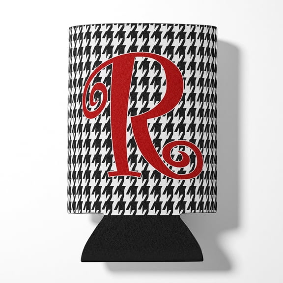 Letter R Initial Monogram - Houndstooth Black Can or Bottle Hugger