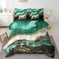thumbnail image 1 of YST Green Marble 7-Piece Abstract Art Bedding Set, Stone Pattern, King Size Comforter Set, 1 of 4