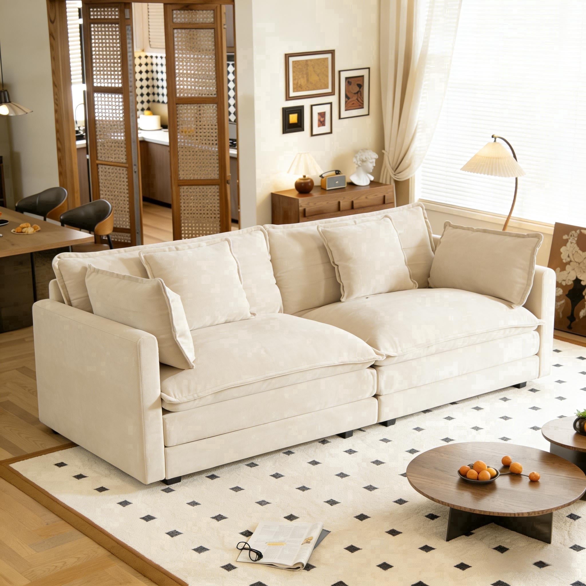 VEPXXP 75.9" Chenille Modular Loveseat, Deep Seat 2-Seater Couch with 4 Throw Pillows, Modern Cloud Sofa for Living Room Apartment Small Space, Beige