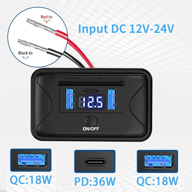 Car Charger 3 Port Rv Panel Outlet Rv Usb C Outlet Rv Charger Usb Power Outlet Blue Mingyiq