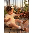thumbnail image 6 of Aojekbee Baby Girl Summer Romper Fashionable Flower Trim Short Bubble Sleeve Smocked Jumpsuit with Headband, 6 of 9