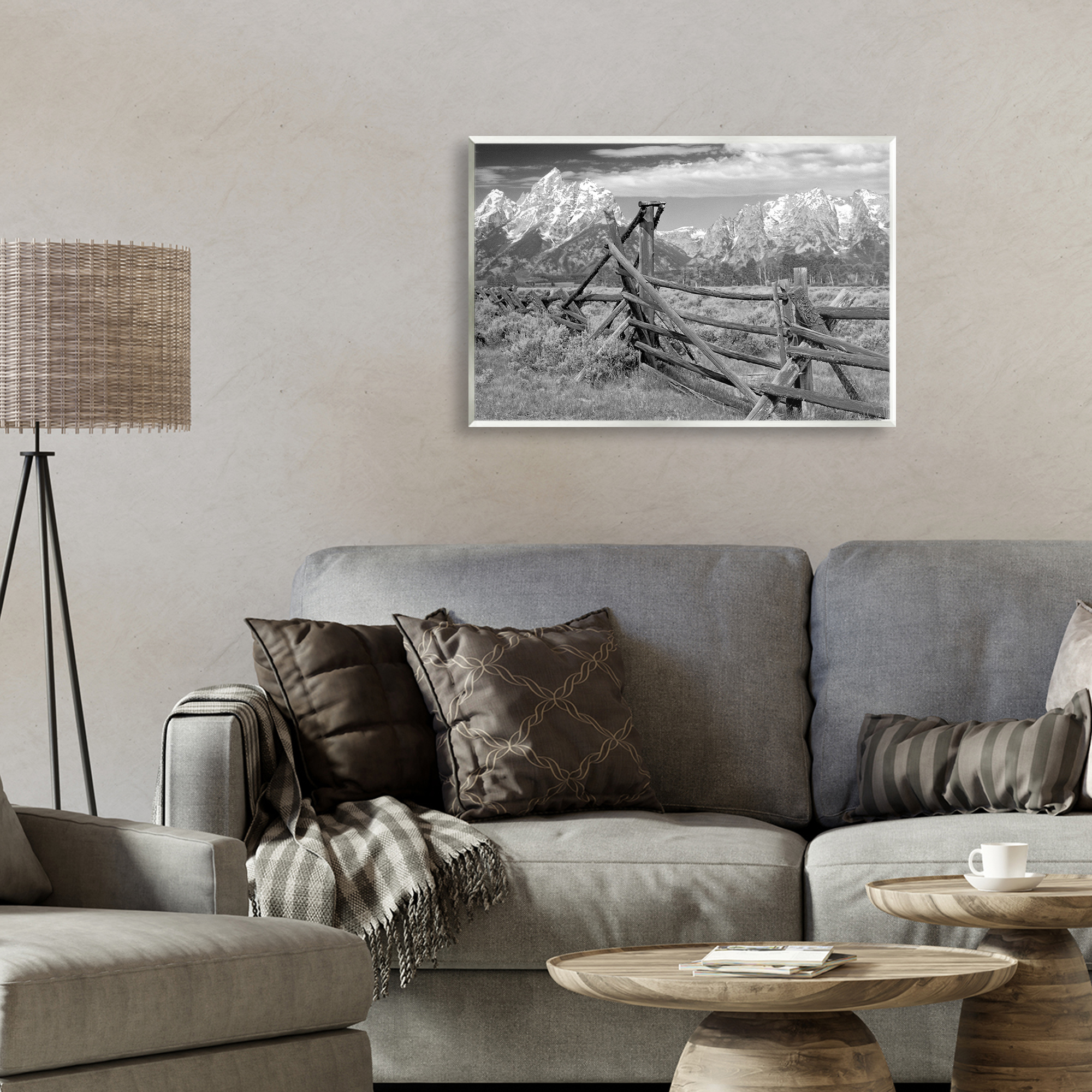 Grand Tetons Mountains & Fence Wall Plaque Art, design by MJ Photography