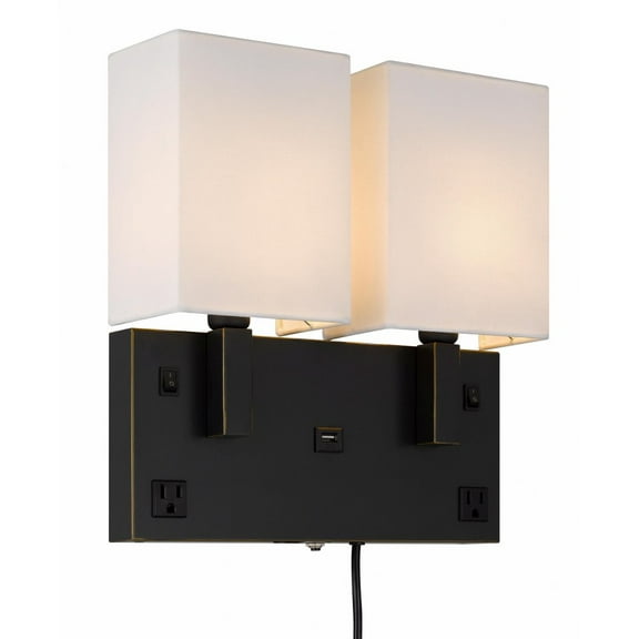 Cal Lighting Oberlin 2-Light Metal Wall Lamp with Power Outlets in Dark Bronze