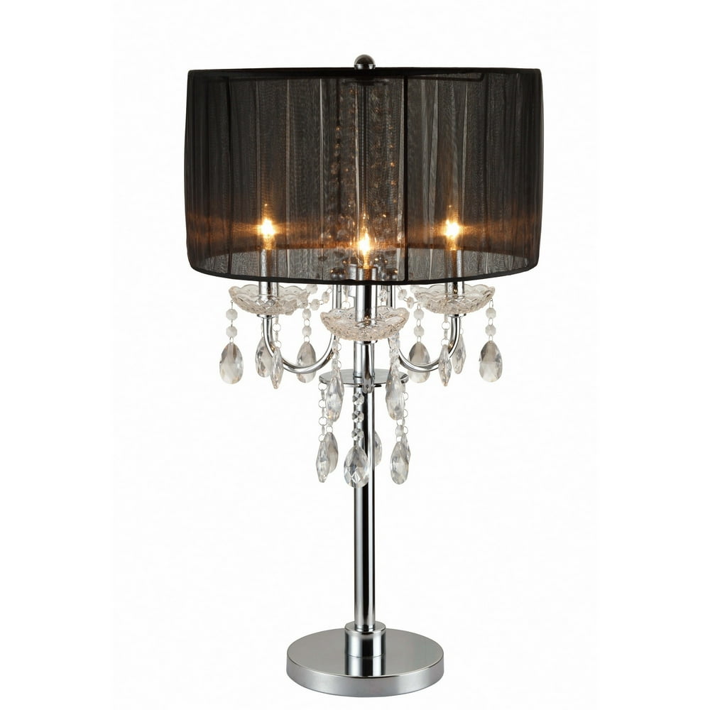 Metal Chandelier Table Lamp with Crystal Accent, Set of 2,Black and