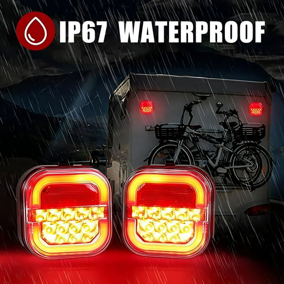 GJX Magnetic Wireless Trailer Lights Kit - Wired Brake Lights for Trailer, Wired LED Trailer Rear Lights Kit, for Towing with Brake/Turn Signals, Rechargeable LED Tail Light Kit