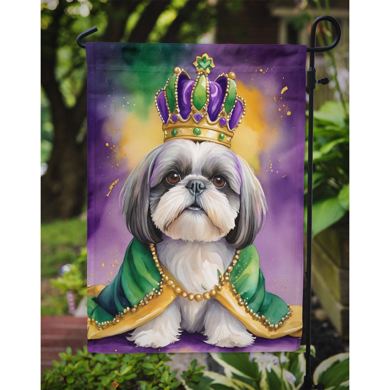 Shih Tzu King of Mardi Gras Garden Flag 11.25 in x 15.5 in