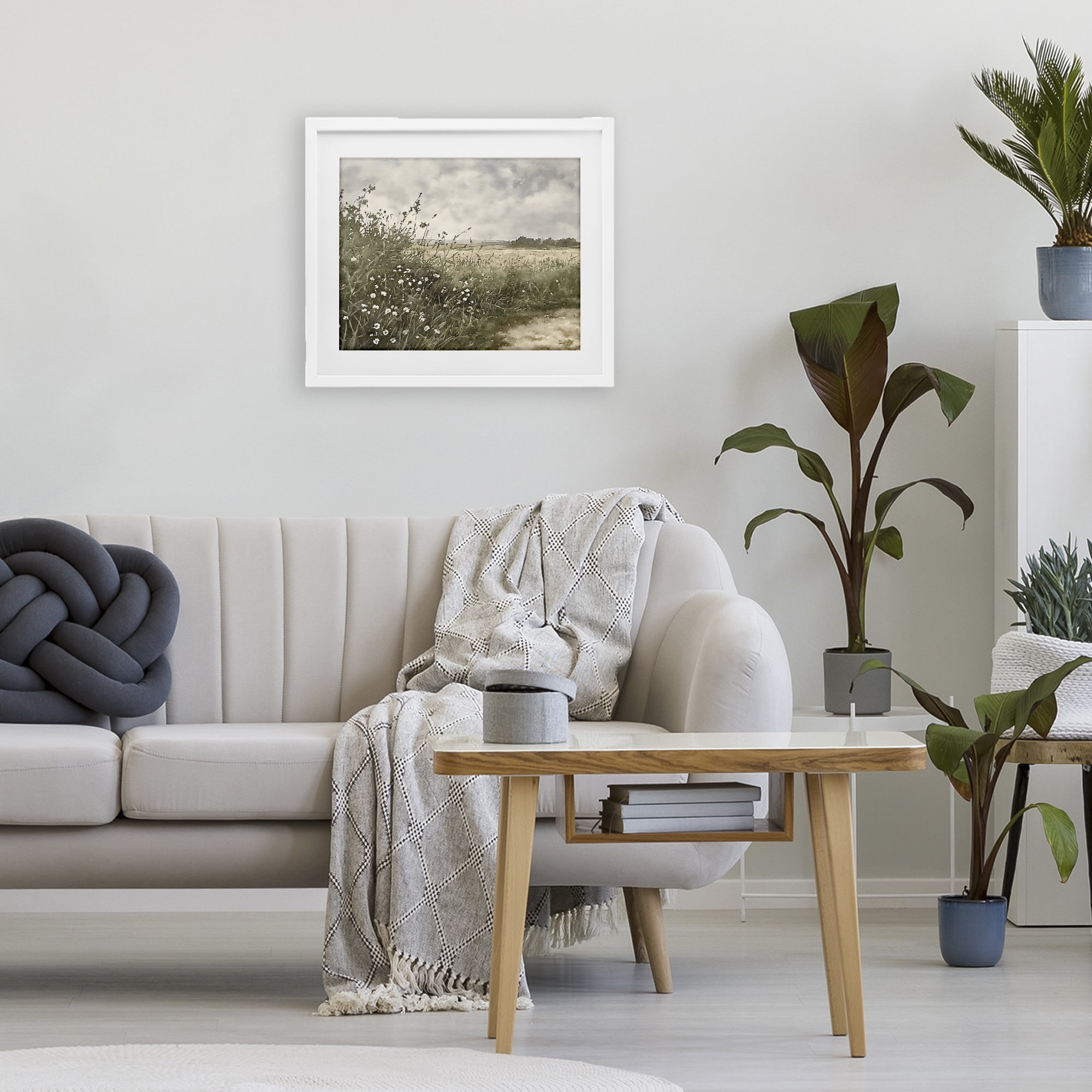 Stupell Industries Soft Meadow Landscape at Dusk White Framed Print Under Glass, design by Riley B