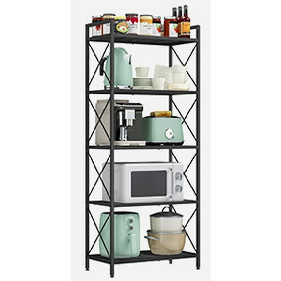 SONGMICS 5-Tier Metal Storage Rack, Shelving Unit with X Side Frames, Dense Mesh, 12.6 x 23.6 x 57.3'', for Entryway, Kitchen, Living Room, Bathroom, Industrial Style, Ink Black