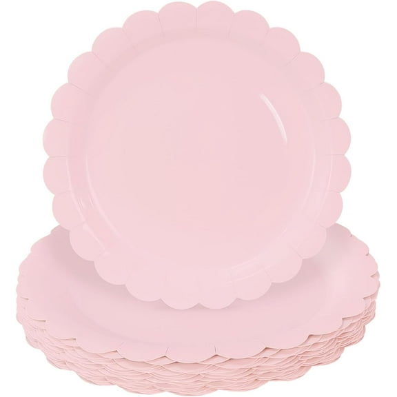 WarmHaven 50 Pieces Light Pink Paper Plates 7 Inch Pink Scalloped Plates Disposable Dinner Plates for Wedding Baby Shower Birthday Party Dessert Plates