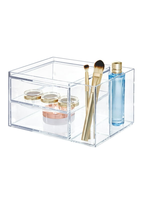 iDesign Chloe Clear Plastic Two Drawer Side Divider Organizer for Vanity, 7.1" x 9" x 5"