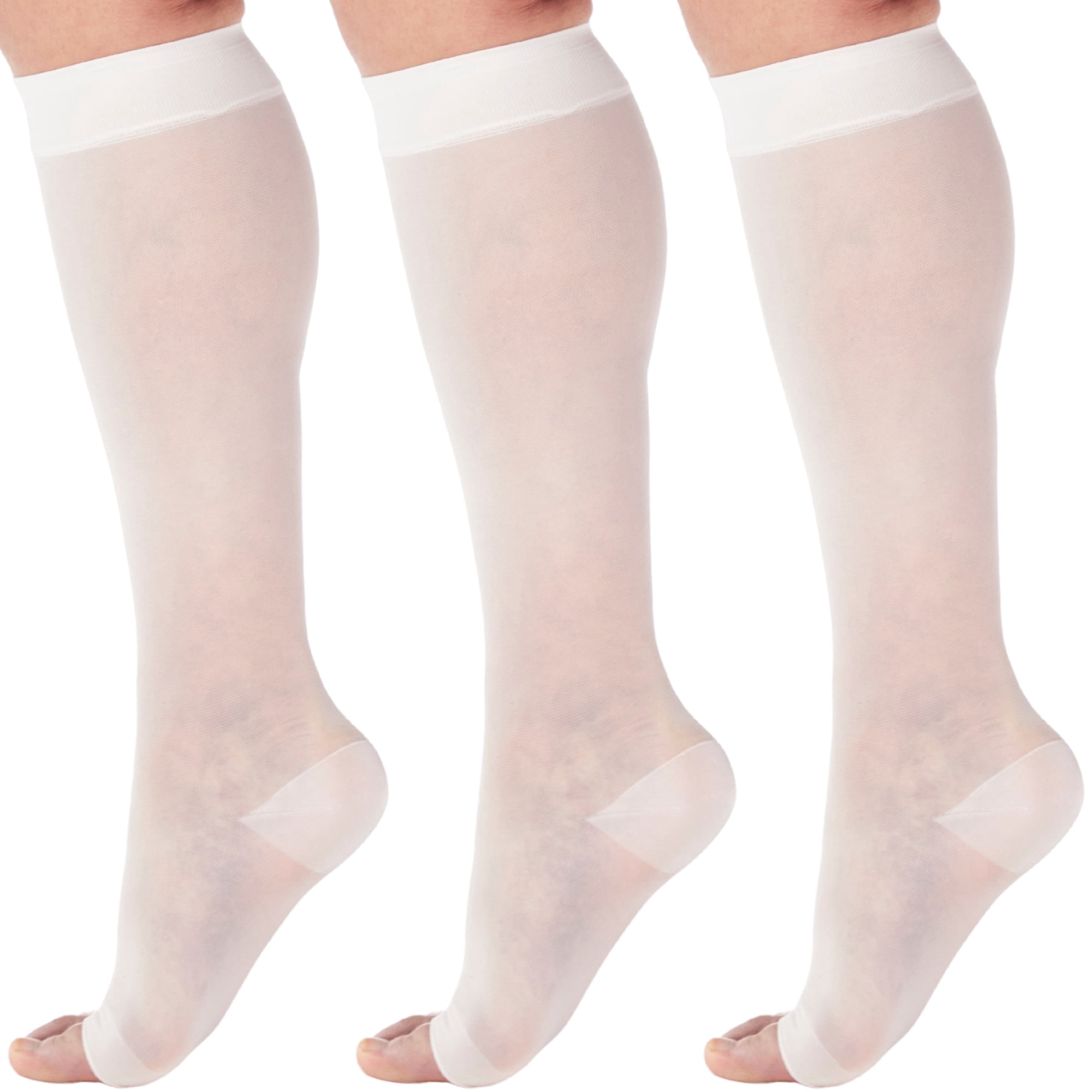 (3 Pairs) Made in USA - Toeless Women Compression Socks 15-20 mmHg White, Small