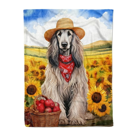 Vintage Afghan Hound Says Hello Mother's Day Summer Sunflower Field Cozy Fleece Blanket Dog Lover Warm Soft Throw Blanket - 12005