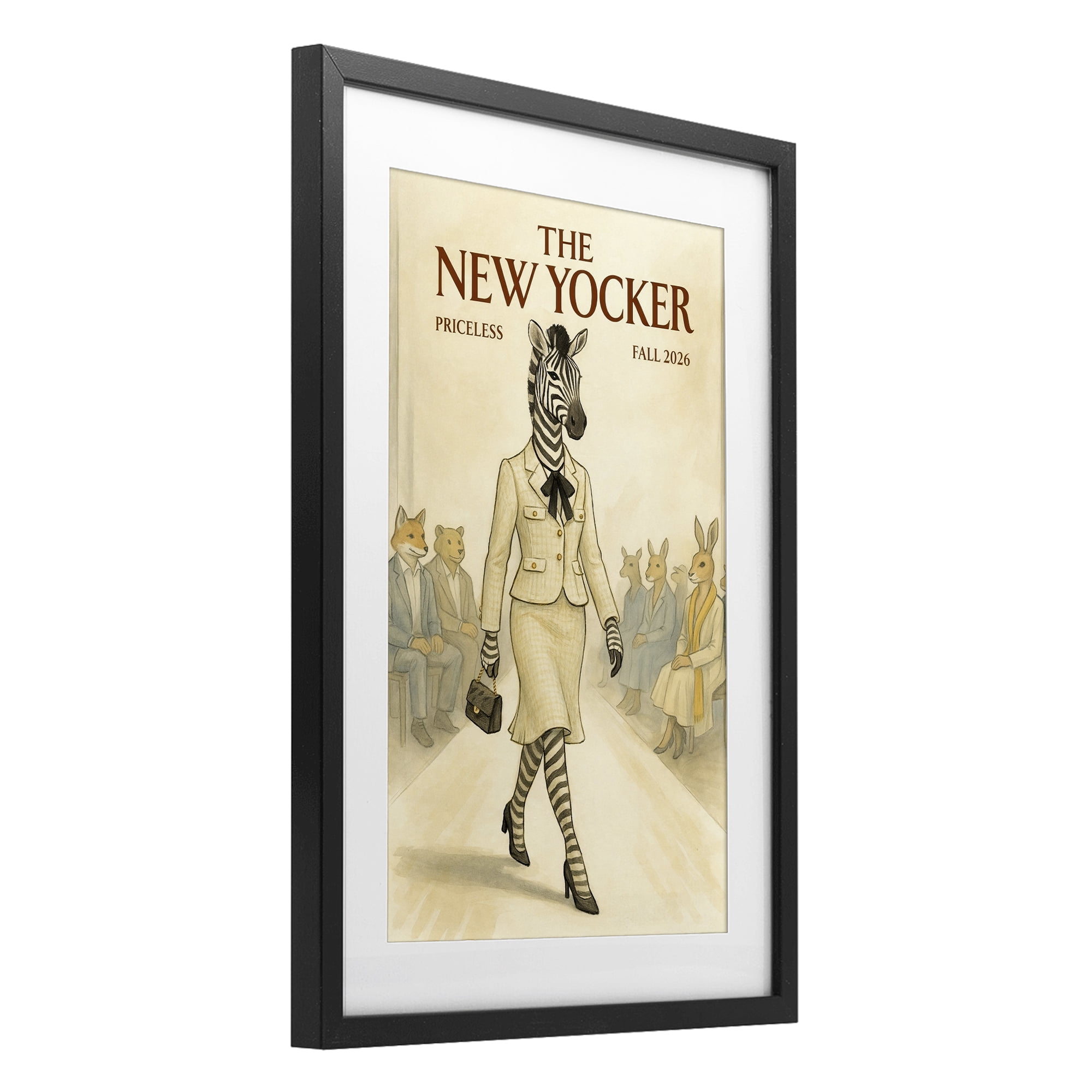 Stupell Industries New Yocker Zebra Model Black Framed Print Under Glass, design by Grotto Studios