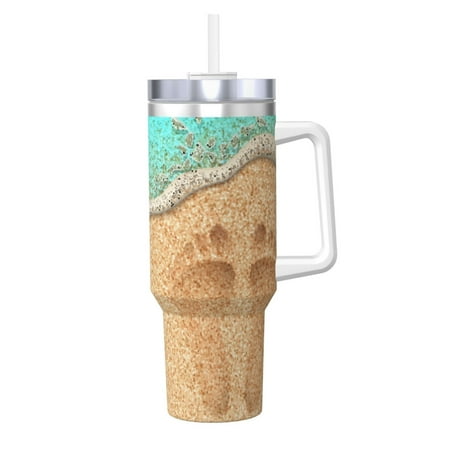 

Uemuo Beach Footprint Print 40oz Ice Bully With Handle And Straw Stainless Steel Vacuum Insulated Cup And 2 In 1 Straw Lid Insulated Travel Tumbler