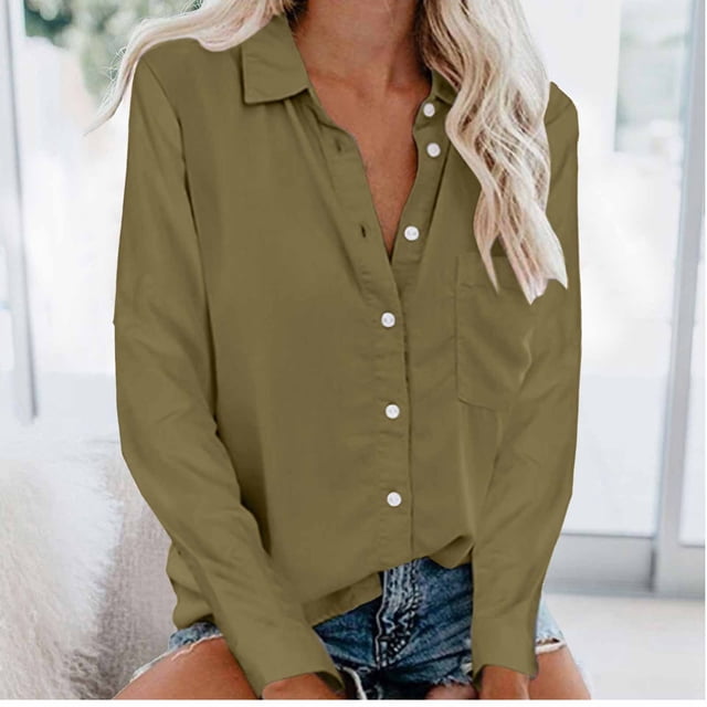 ICHUANYI Liquidación Moda Mujer Casual Botón Blusa Manga Larga Camiseta Verano Tops ICHUANYI WER2023082201945