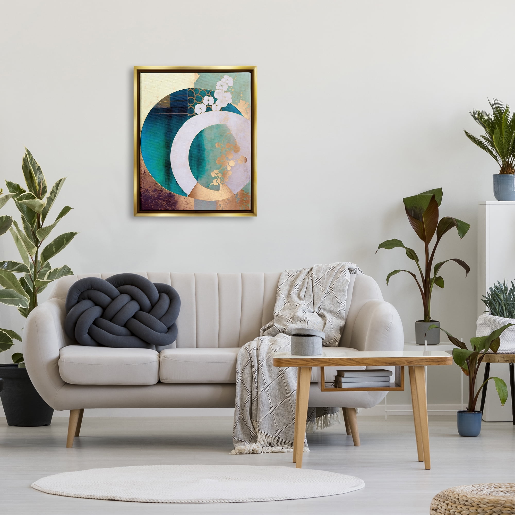 Stupell Industries Asian Moon Abstraction Abstract Painting Gold Floater Framed Canvas Art Print Wall Art, 25 x 31