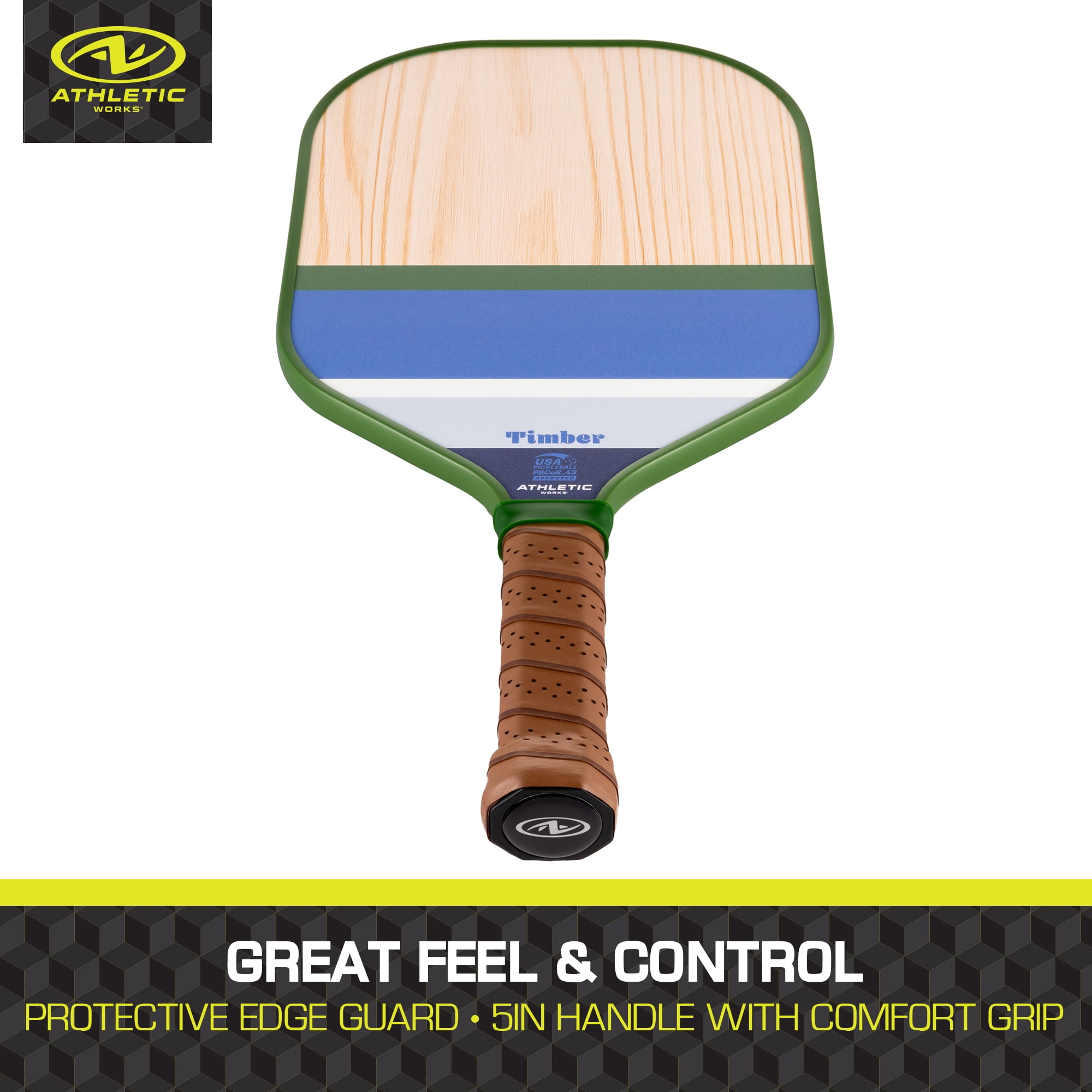 Athletic Works Timber Wooden Pickleball Paddle, Blue/Green