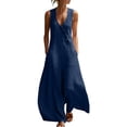 thumbnail image 2 of Jumpsuits for Women V Neck Sleeveless Wide Leg Jumpsuit Casual Long Rompers Navy L, 2 of 7
