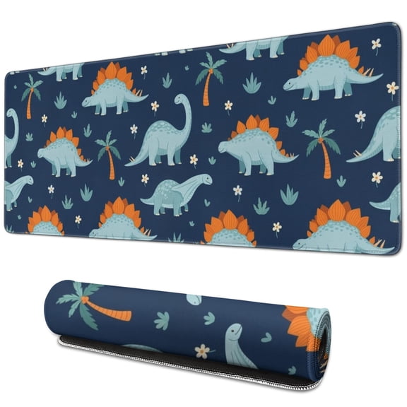 Long Mouse Pads for Desk,Blue Toned Dinosaur and Palm Tree Desk Mats on Top Of Desks, Desk Mouse Pad Extra Large with 3mm Non-Slip Base and Stitched Edge for Gaming,Work,Home 31.5"x11.8"