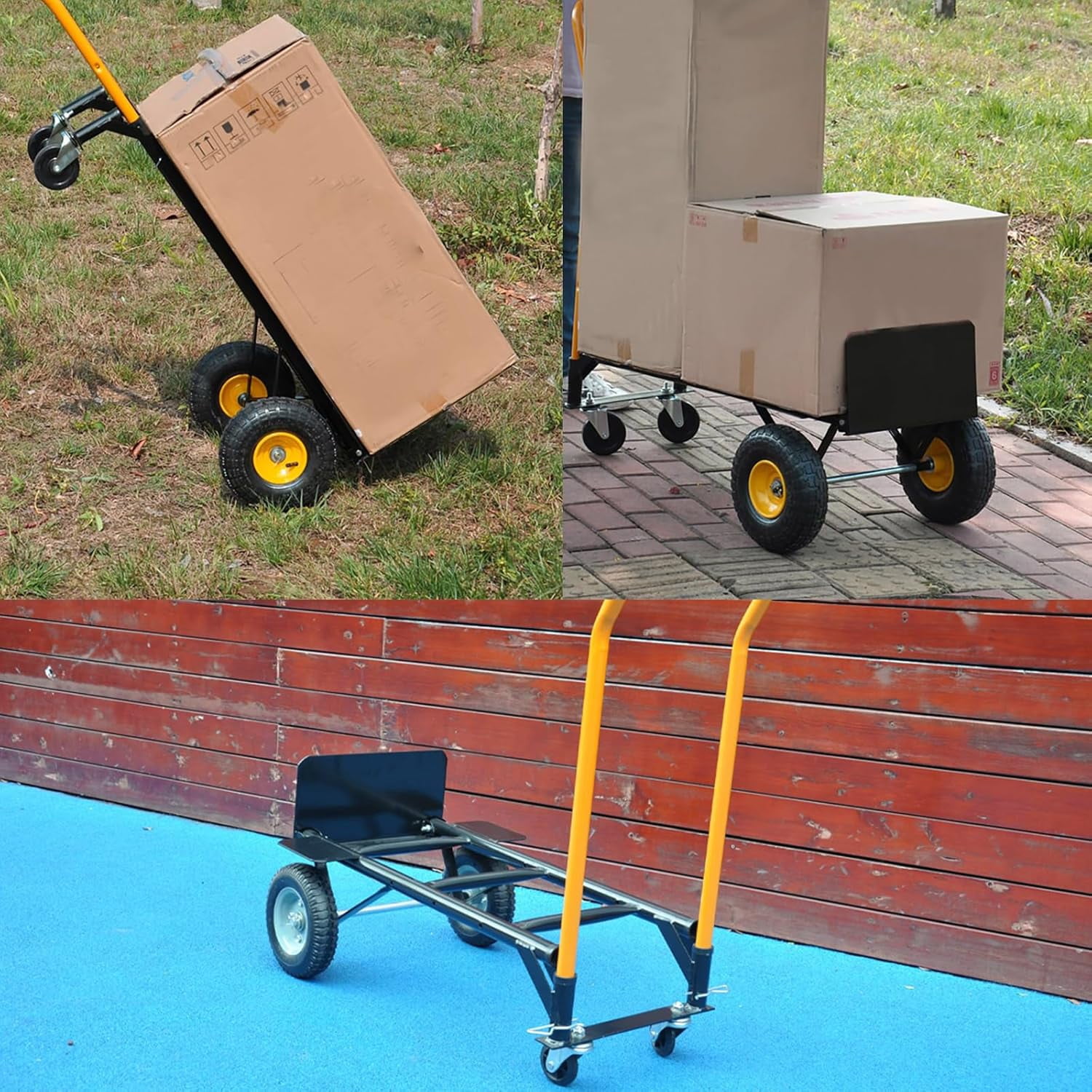 Accreate 4-Wheel Convertible Hand Truck, 2-in-1 Platform Dolly with Solid Tires, Functions as 2-Wheel Dolly Cart or 4-Wheel Push Cart for Moving in Warehouse, Garden, or Grocery