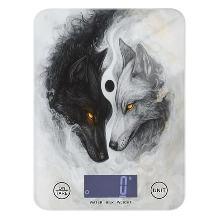 

WOBOGO Black White Wolf Pattern Kitchen Scale Digital Gram and Ounce Weighing for Cooking Baking Ketogenic Diet Meal Prep