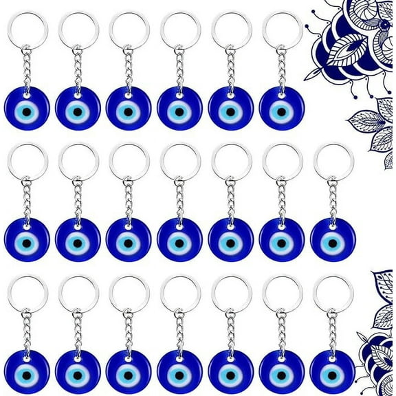 20 Pieces Turkish Blue Evil Eye Keychain Charms Pendants Crafting Glass Keychain with Keyring Hanging Ornament Jewelry Accessories Amulet for Good Luck
