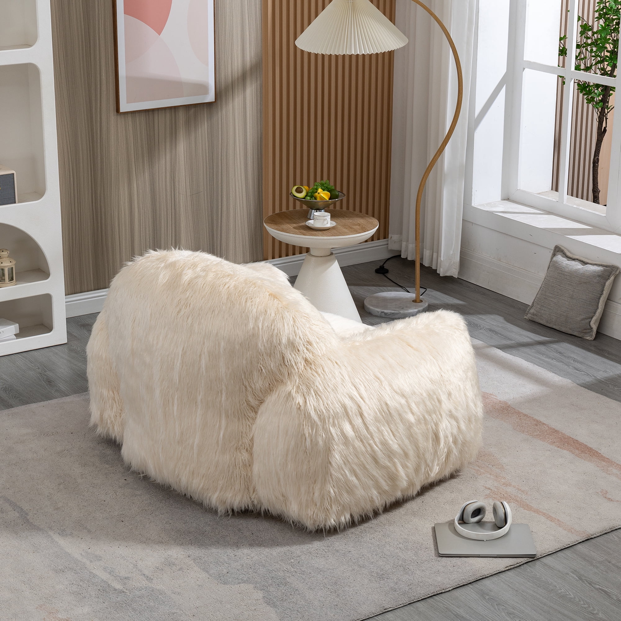 Bean Bag Chair Lazy Sofa Bean Bag Chair Adult, Teen High Density Foam Padded Modern Accent Chair Comfortable Living Room, Bedroom Chair, Beige