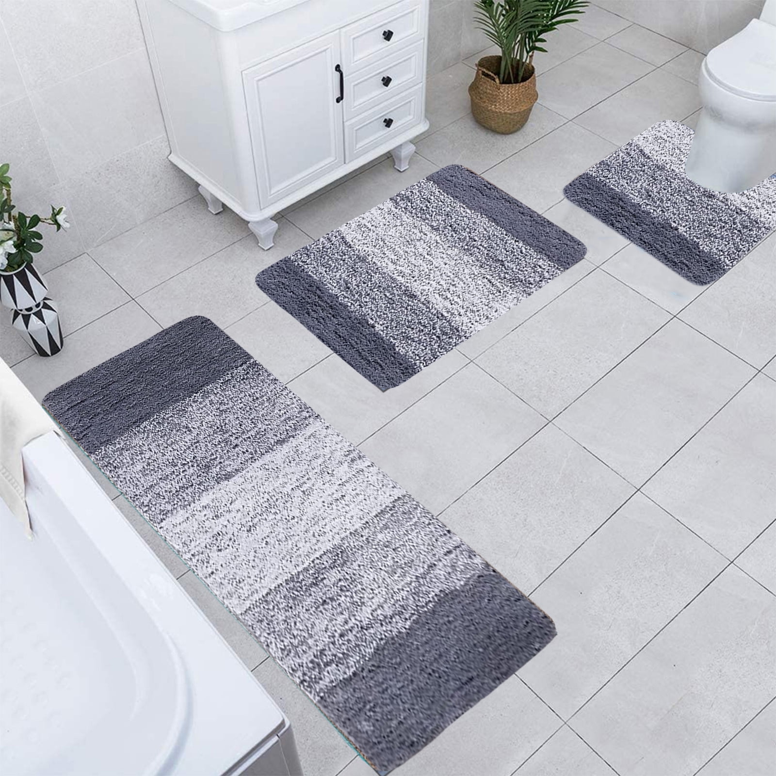 3Pcs Thick Bathroom Rugs Set 3 Piece Soft Absorbent Bath Rugs, Microfiber Bath Mats and U-Shaped Contour Toilet Rug with Non-Slip Backing Bath Rug Sets Thick Floor Mat,Bathroom Sets for Bathrooms