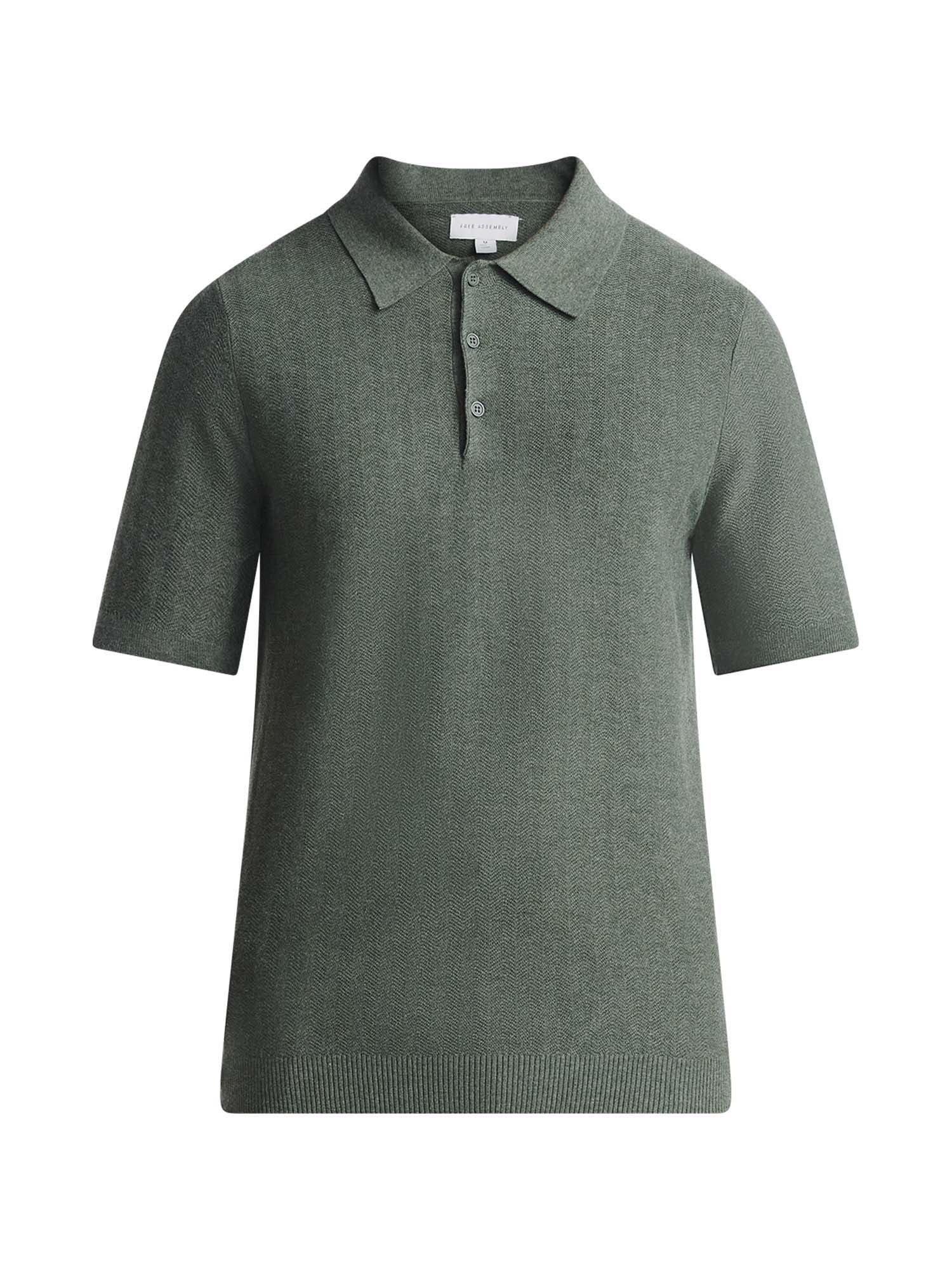 Free Assembly Men's Cozy Yarn Herringbone Polo Sweater with Short Sleeves, Sizes S-3XL