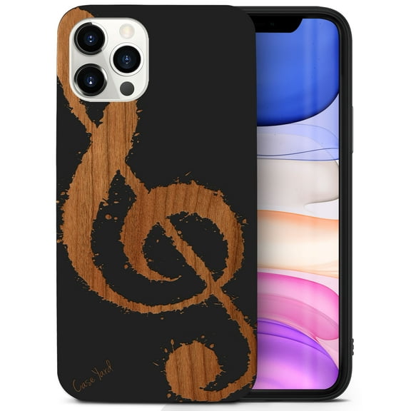 Case Yard Wooden Case for iPhone-11-Pro Soft TPU Silicone cover Slim Fit Shockproof Wood Protective Phone Cover for Girls Boys Men and Women Supports Wireless Charging Music Is The Answer Design
