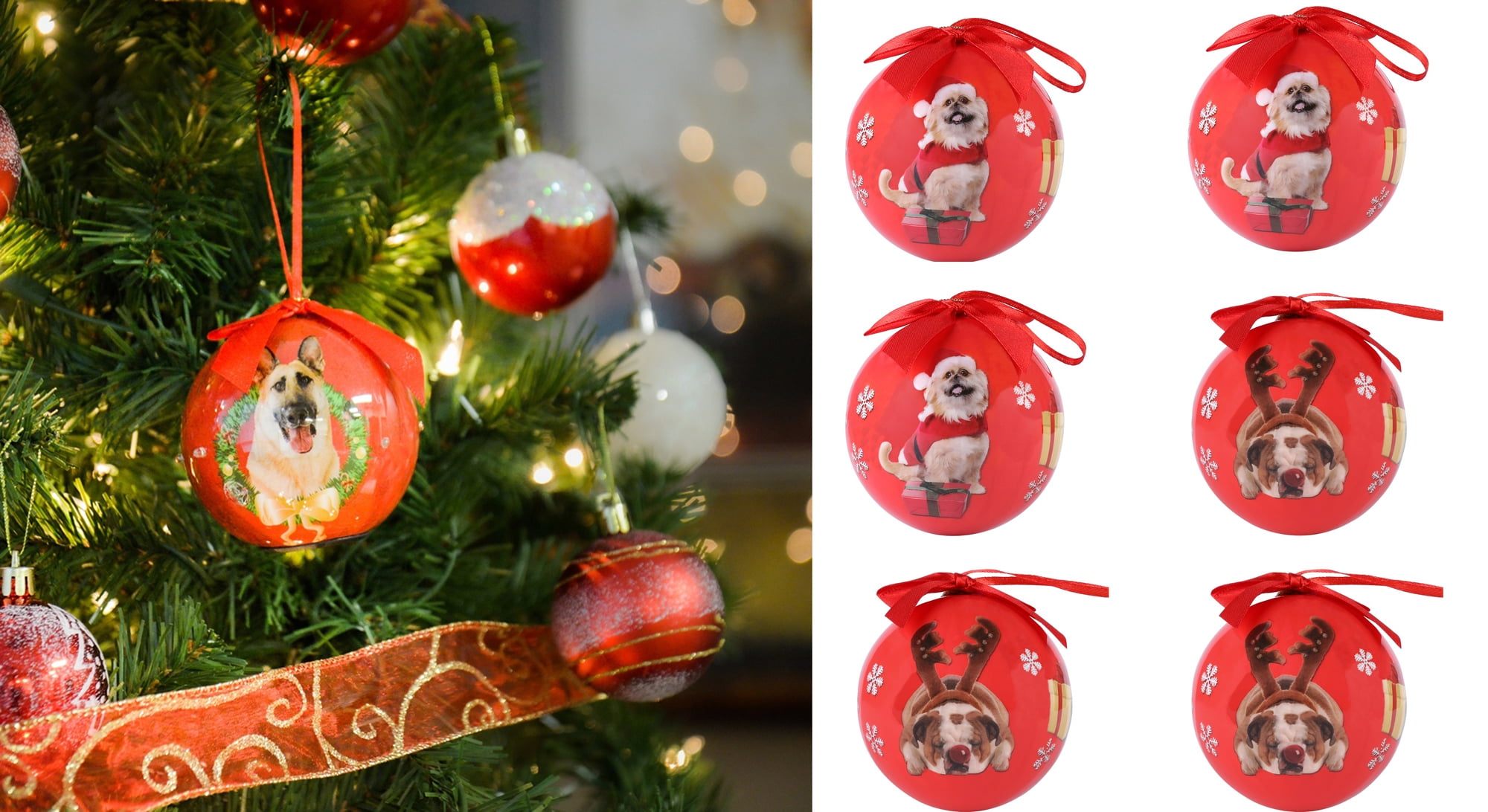 6Pack Dog and Puppy Lover's Santa Puppies Shatterproof Christmas