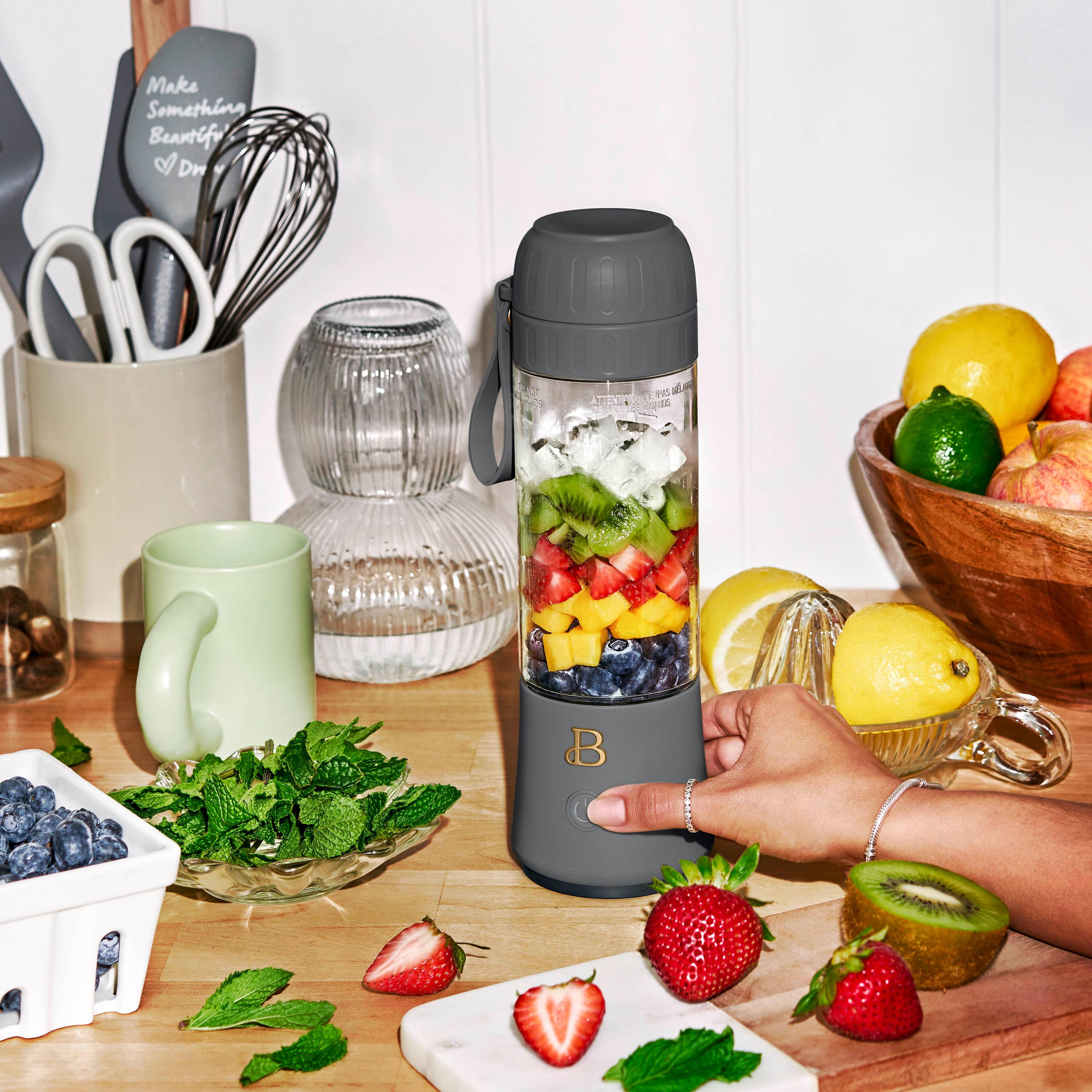 Beautiful Portable to-Go Blender 2.0, 70 W, 16 oz, Oyster Grey by Drew Barrymore