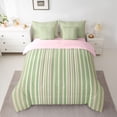 thumbnail image 3 of Castle Fairy Geometric Vertical Stripe King Bedding 7pcs,Minimalist Thin Line King Bed in a Bag,Sage Pink White,Reversible, 3 of 7