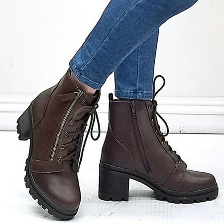 

Boots For Women Heel Short Boots Lace Up Ankle Boots Shoes