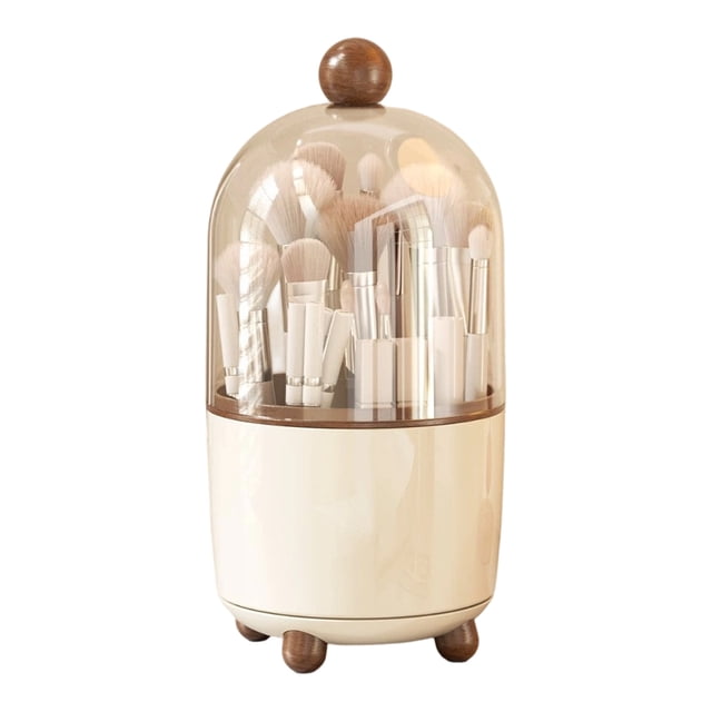 Boîte de Rangement pour Pinceaux de Maquillage Grande Capacité Organisateur Compartimenté avec Couvercle Transparent Étui de Maquillage Rotatif pour Pinceaux Rouges à Lèvres